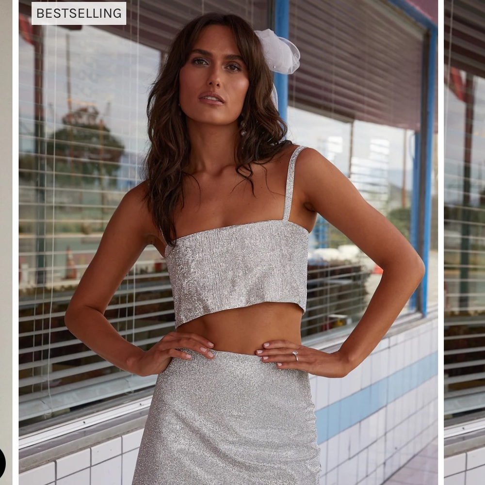 12th Tribe SHIRA SILVER RHINESTONE CROP TOP